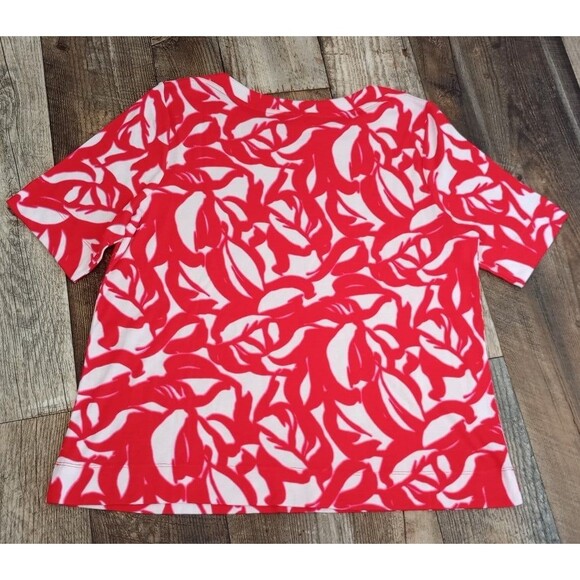 Women's Chico's Pima Leaf Print Everyday Tee Red White, Size XL - Picture 6 of 12